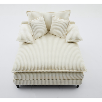 54.75" W Oversized Chaise Lounge Chair,Fluffy Cushioned Sofa Bed,Deep Seat,Corduroy,2 Pillows,Four Gears Can Be Adjusted,Leisure Sleeper Sofa Chair for Living Room,Beige