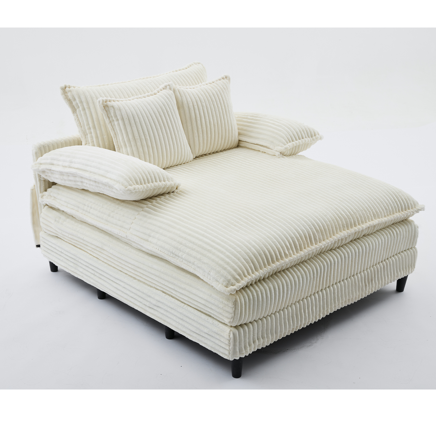 54.75" W Oversized Chaise Lounge Chair,Fluffy Cushioned Sofa Bed,Deep Seat,Corduroy,2 Pillows,Four Gears Can Be Adjusted,Leisure Sleeper Sofa Chair for Living Room,Beige