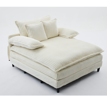 54.75" W Oversized Chaise Lounge Chair,Fluffy Cushioned Sofa Bed,Deep Seat,Corduroy,2 Pillows,Four Gears Can Be Adjusted,Leisure Sleeper Sofa Chair for Living Room,Beige