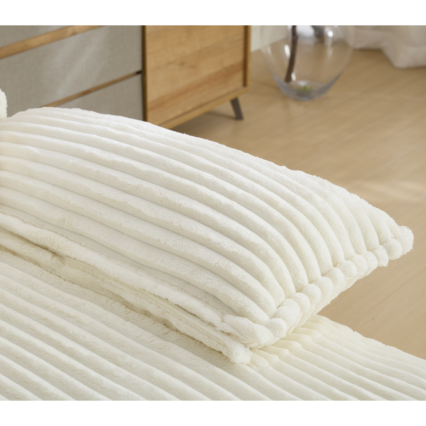 54.75" W Oversized Chaise Lounge Chair,Fluffy Cushioned Sofa Bed,Deep Seat,Corduroy,2 Pillows,Four Gears Can Be Adjusted,Leisure Sleeper Sofa Chair for Living Room,Beige