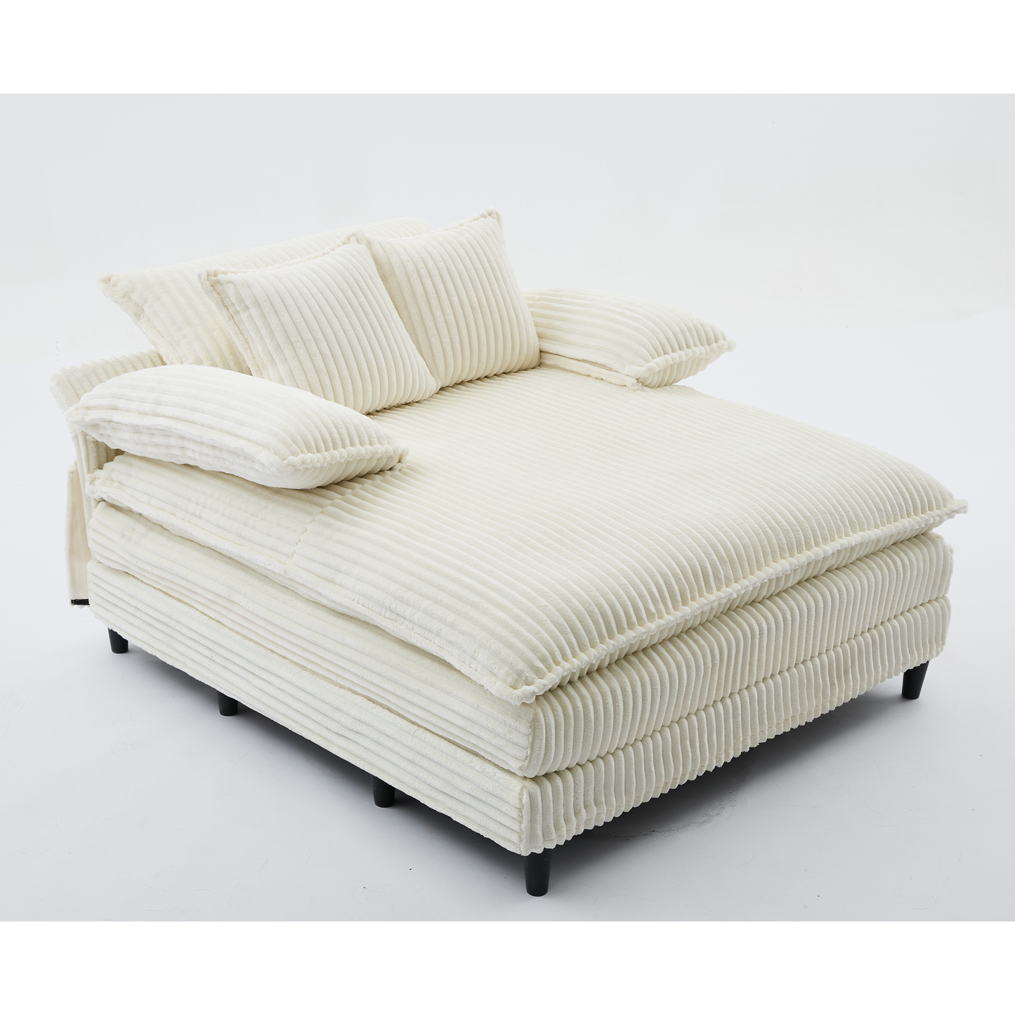 54.75" W Oversized Chaise Lounge Chair,Fluffy Cushioned Sofa Bed,Deep Seat,Corduroy,2 Pillows,Four Gears Can Be Adjusted,Leisure Sleeper Sofa Chair for Living Room,Beige