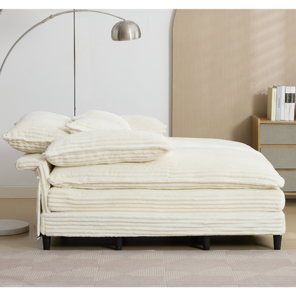 54.75" W Oversized Chaise Lounge Chair,Fluffy Cushioned Sofa Bed,Deep Seat,Corduroy,2 Pillows,Four Gears Can Be Adjusted,Leisure Sleeper Sofa Chair for Living Room,Beige