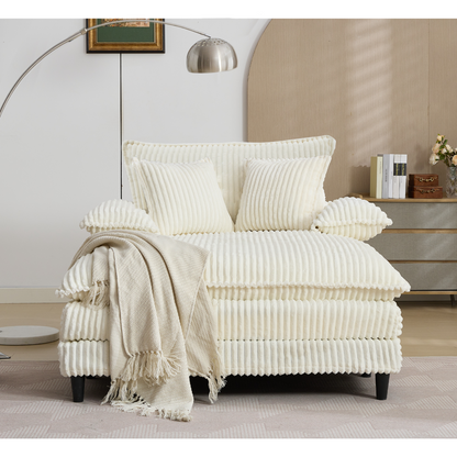 54.75" W Oversized Chaise Lounge Chair,Fluffy Cushioned Sofa Bed,Deep Seat,Corduroy,2 Pillows,Four Gears Can Be Adjusted,Leisure Sleeper Sofa Chair for Living Room,Beige