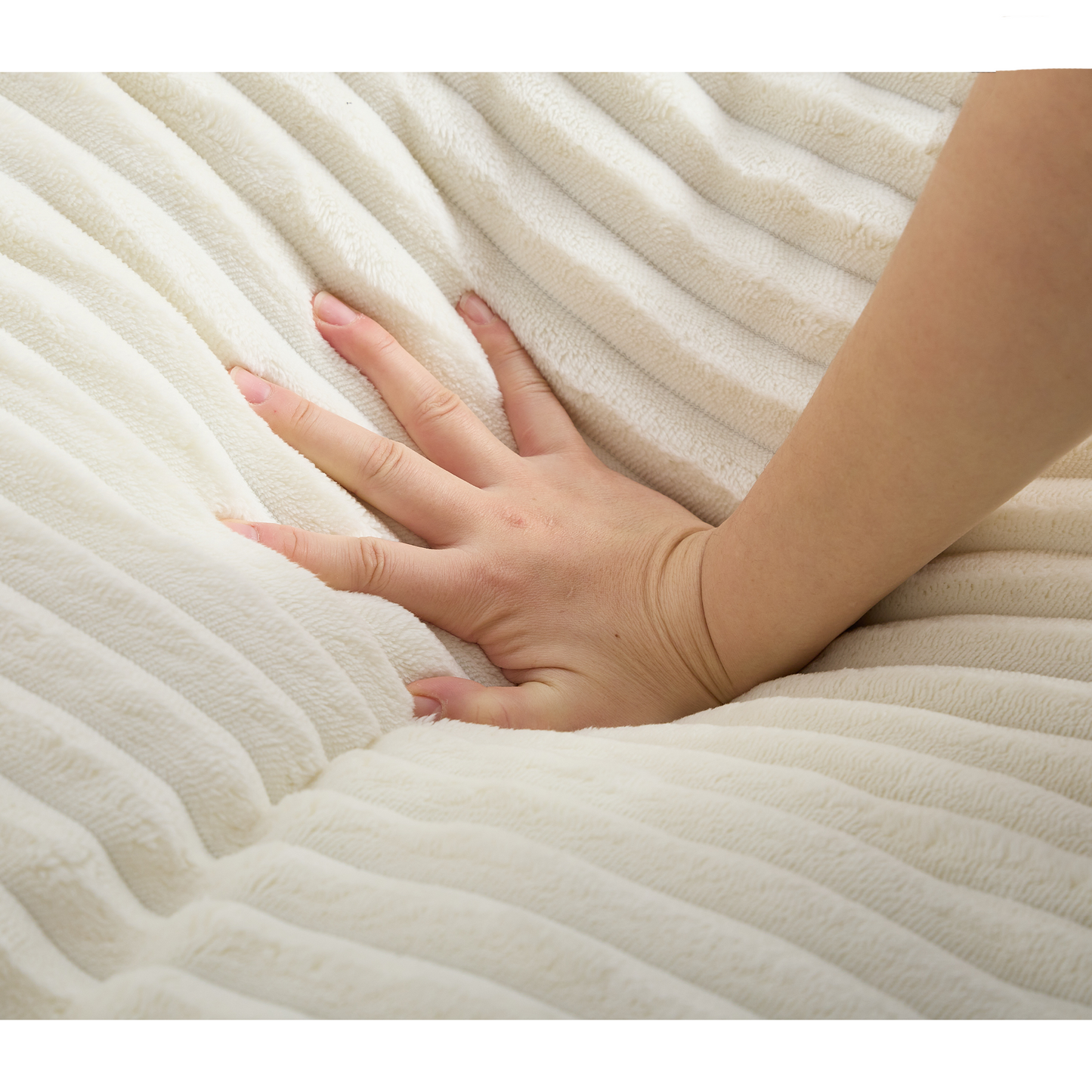 54.75" W Oversized Chaise Lounge Chair,Fluffy Cushioned Sofa Bed,Deep Seat,Corduroy,2 Pillows,Four Gears Can Be Adjusted,Leisure Sleeper Sofa Chair for Living Room,Beige