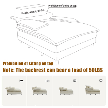 54.75" W Oversized Chaise Lounge Chair,Fluffy Cushioned Sofa Bed,Deep Seat,Corduroy,2 Pillows,Four Gears Can Be Adjusted,Leisure Sleeper Sofa Chair for Living Room,Beige