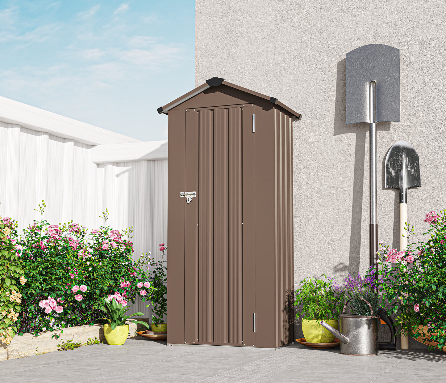 Campcraft High quality galvanized iron sheet,waterproof design, reasonable internal space planning,equipped with a solid lock system,easy to assemble and move,Small Metal Compact Garden Shed