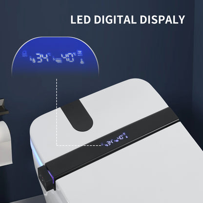 Smart Toilet with Bidet Seat Built-in,Auto Open/Close Seat, Foot Sensor, LED Display,Night Light, Warm Water & Dryer,Revolving lamp,Side Knob With Multiple Controls