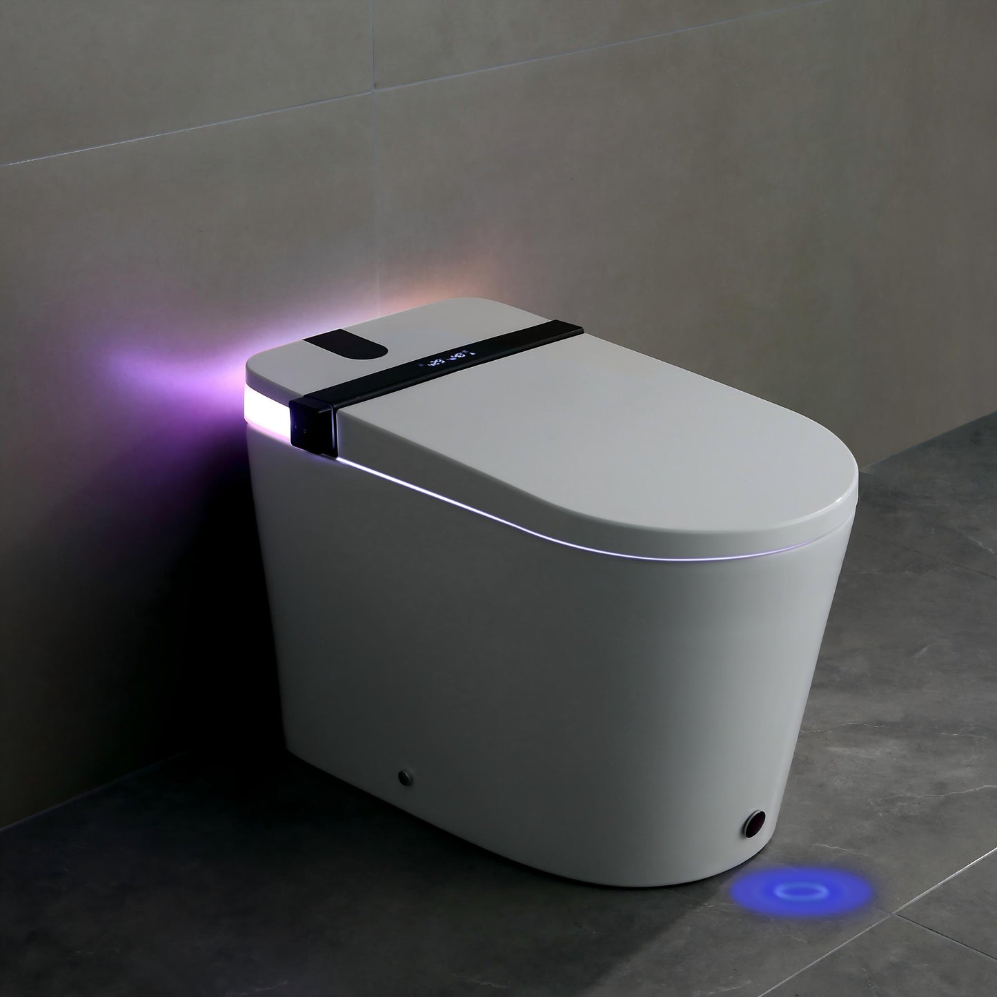 Smart Toilet with Bidet Seat Built-in,Auto Open/Close Seat, Foot Sensor, LED Display,Night Light, Warm Water & Dryer,Revolving lamp,Side Knob With Multiple Controls
