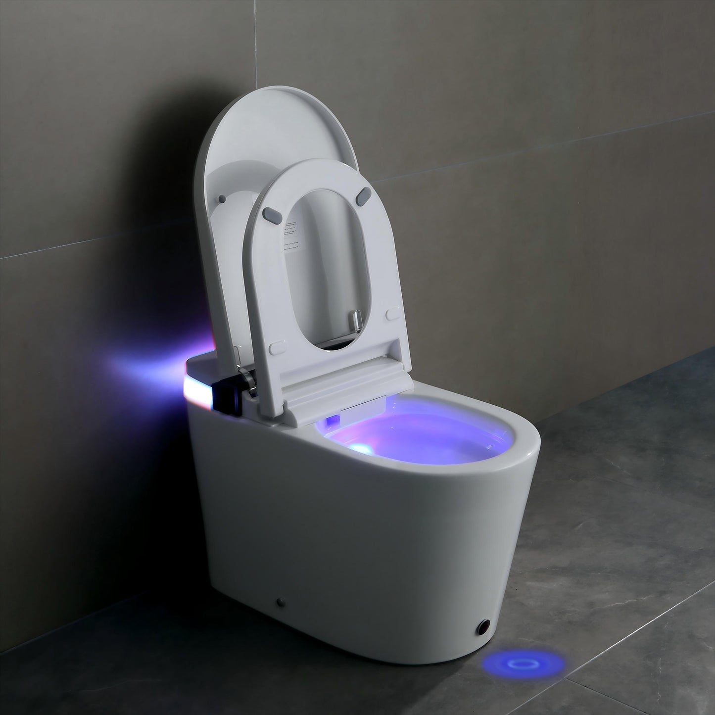 Smart Toilet with Bidet Seat Built-in,Auto Open/Close Seat, Foot Sensor, LED Display,Night Light, Warm Water & Dryer,Revolving lamp,Side Knob With Multiple Controls