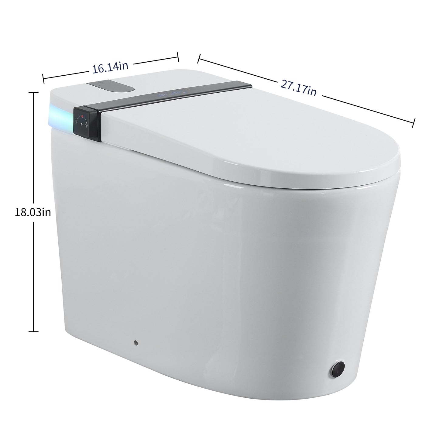 Smart Toilet with Bidet Seat Built-in,Auto Open/Close Seat, Foot Sensor, LED Display,Night Light, Warm Water & Dryer,Revolving lamp,Side Knob With Multiple Controls