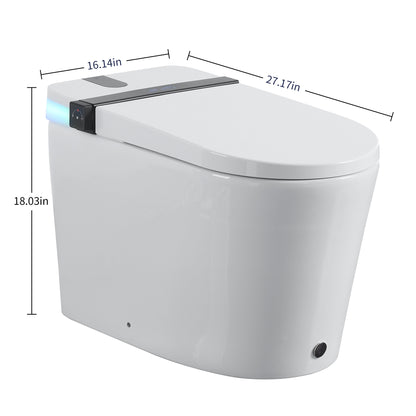 Smart Toilet with Bidet Seat Built-in,Auto Open/Close Seat, Foot Sensor, LED Display,Night Light, Warm Water & Dryer,Revolving lamp,Side Knob With Multiple Controls