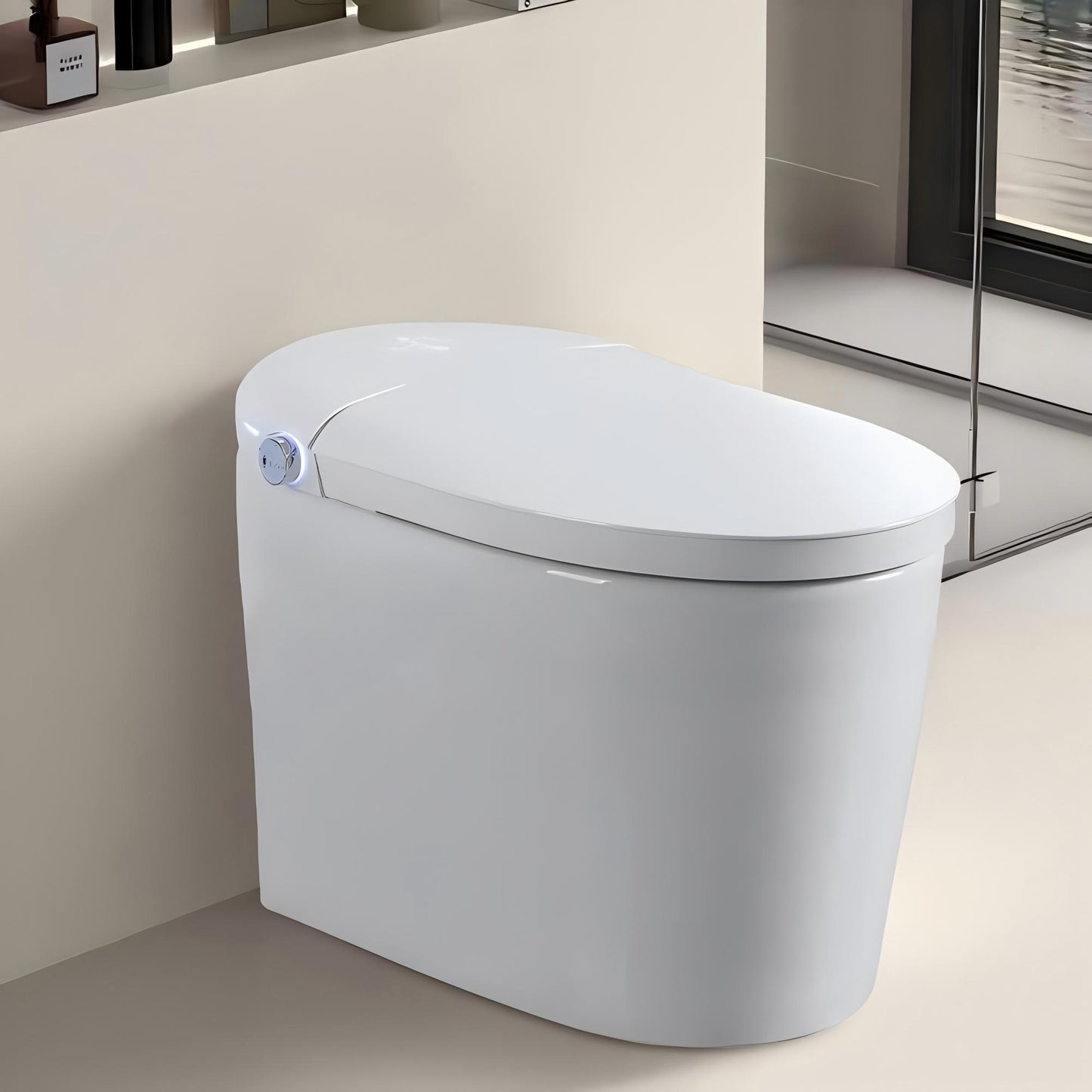 Tankless Smart Toilet With Bidet Built In, One-piece, Auto Flush, Auto Open/Close,Heated Seat, Bubble Wash,Warm Water and Dry, Adjustable Temp,Remote Control Side Know