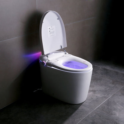 Tankless Smart Toilet With Bidet Built In, One-piece, Auto Flush, Auto Open/Close,Heated Seat, Bubble Wash,Warm Water and Dry, Adjustable Temp,Remote Control Side Know