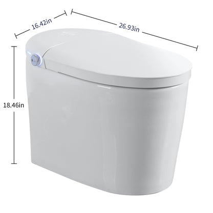 Tankless Smart Toilet With Bidet Built In, One-piece, Auto Flush, Auto Open/Close,Heated Seat, Bubble Wash,Warm Water and Dry, Adjustable Temp,Remote Control Side Know