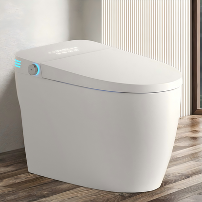 Tankless Smart Toilet With Bidet Built In, One-piece Bidet Toilet Seat, Auto Flush,Heated Seat, Warm Water and Dry, Adjustable Temp,Remote Control Side Know