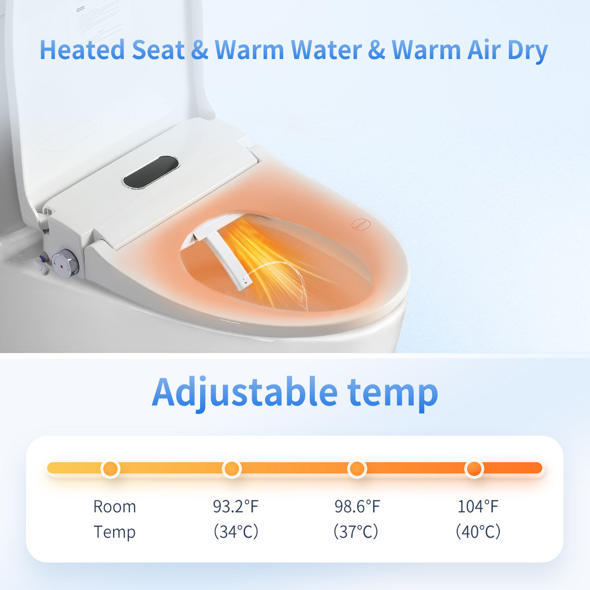 Smart Bidet Toilet Seat with Side Knob Adjustable Heated Seat with Water Temperature and Pressure Adjustment Portable Bidet,Auto open/close,Night Light, Only Seat