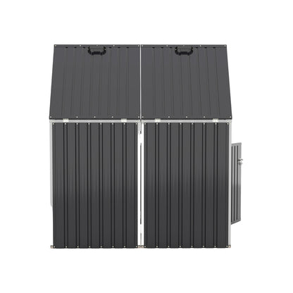 Garbage Bin Shed Stores 2 Trash Cans Metal Outdoor Bin Shed for Garbage Storage,54 cubic feet of space,Stainless Galvanized Steel, Bin Shed for Garden Yard Lawn,Grey