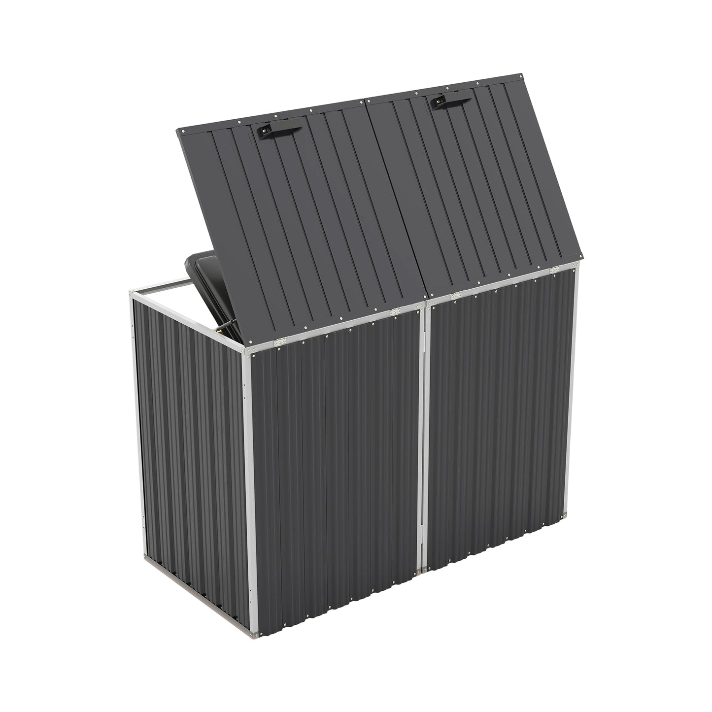 Garbage Bin Shed Stores 2 Trash Cans Metal Outdoor Bin Shed for Garbage Storage,54 cubic feet of space,Stainless Galvanized Steel, Bin Shed for Garden Yard Lawn,Grey