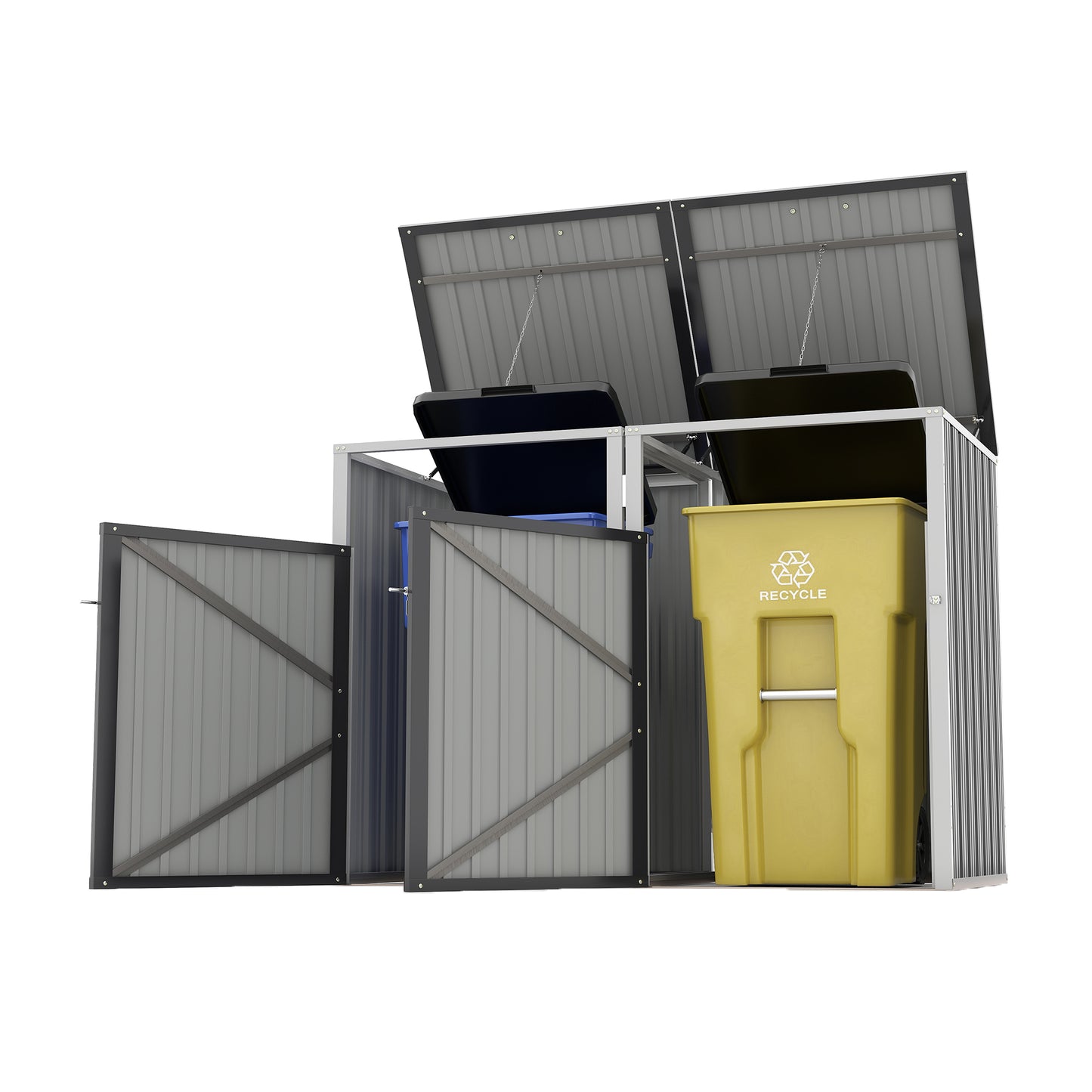 Garbage Bin Shed Stores 2 Trash Cans Metal Outdoor Bin Shed for Garbage Storage,54 cubic feet of space,Stainless Galvanized Steel, Bin Shed for Garden Yard Lawn,Grey