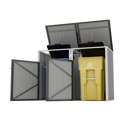 Garbage Bin Shed Stores 2 Trash Cans Metal Outdoor Bin Shed for Garbage Storage,54 cubic feet of space,Stainless Galvanized Steel, Bin Shed for Garden Yard Lawn,Grey