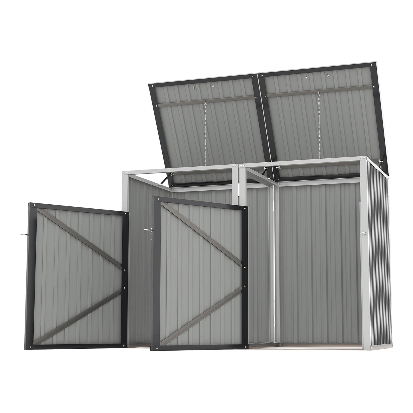 Garbage Bin Shed Stores 2 Trash Cans Metal Outdoor Bin Shed for Garbage Storage,54 cubic feet of space,Stainless Galvanized Steel, Bin Shed for Garden Yard Lawn,Grey