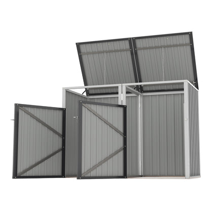 Garbage Bin Shed Stores 2 Trash Cans Metal Outdoor Bin Shed for Garbage Storage,54 cubic feet of space,Stainless Galvanized Steel, Bin Shed for Garden Yard Lawn,Grey