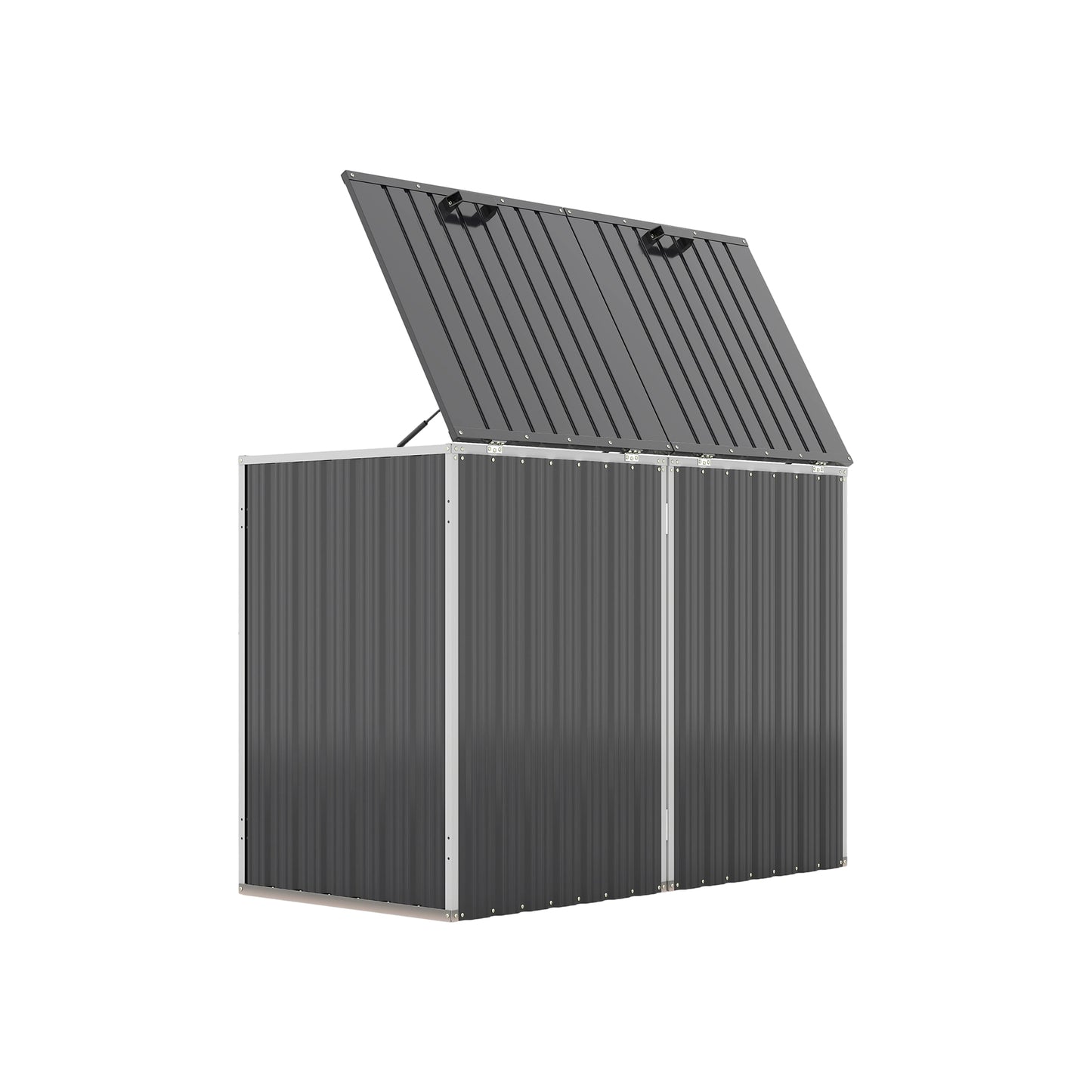 Garbage Bin Shed Stores 2 Trash Cans Metal Outdoor Bin Shed for Garbage Storage,54 cubic feet of space,Stainless Galvanized Steel, Bin Shed for Garden Yard Lawn,Grey