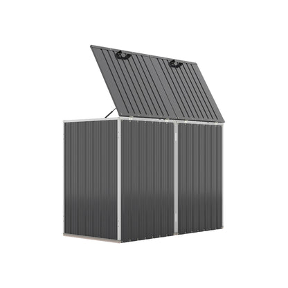 Garbage Bin Shed Stores 2 Trash Cans Metal Outdoor Bin Shed for Garbage Storage,54 cubic feet of space,Stainless Galvanized Steel, Bin Shed for Garden Yard Lawn,Grey
