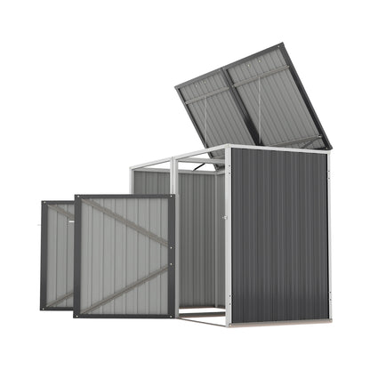 Garbage Bin Shed Stores 2 Trash Cans Metal Outdoor Bin Shed for Garbage Storage,54 cubic feet of space,Stainless Galvanized Steel, Bin Shed for Garden Yard Lawn,Grey