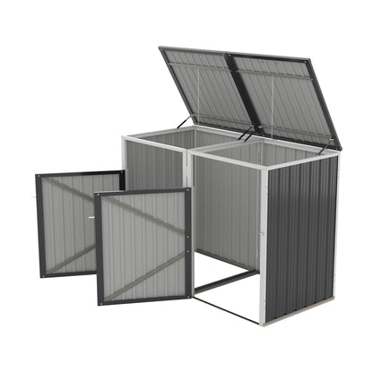 Garbage Bin Shed Stores 2 Trash Cans Metal Outdoor Bin Shed for Garbage Storage,54 cubic feet of space,Stainless Galvanized Steel, Bin Shed for Garden Yard Lawn,Grey