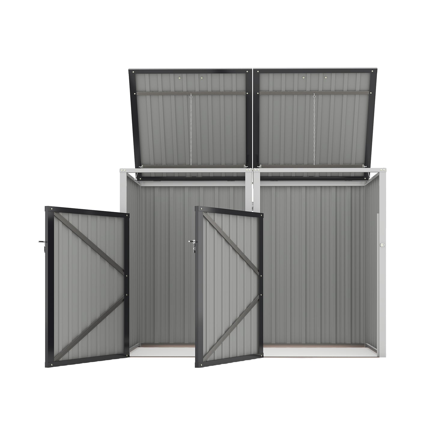 Garbage Bin Shed Stores 2 Trash Cans Metal Outdoor Bin Shed for Garbage Storage,54 cubic feet of space,Stainless Galvanized Steel, Bin Shed for Garden Yard Lawn,Grey
