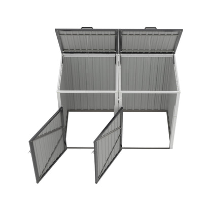 Garbage Bin Shed Stores 2 Trash Cans Metal Outdoor Bin Shed for Garbage Storage,54 cubic feet of space,Stainless Galvanized Steel, Bin Shed for Garden Yard Lawn,Grey