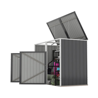 Garbage Bin Shed Stores 2 Trash Cans Metal Outdoor Bin Shed for Garbage Storage,54 cubic feet of space,Stainless Galvanized Steel, Bin Shed for Garden Yard Lawn,Grey
