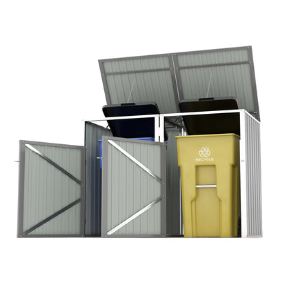 Garbage Bin Shed Stores 2 Trash Cans Metal Outdoor Bin Shed for Garbage Storage,54 cubic feet of space,Stainless Galvanized Steel, Bin Shed for Garden Yard Lawn,Grey