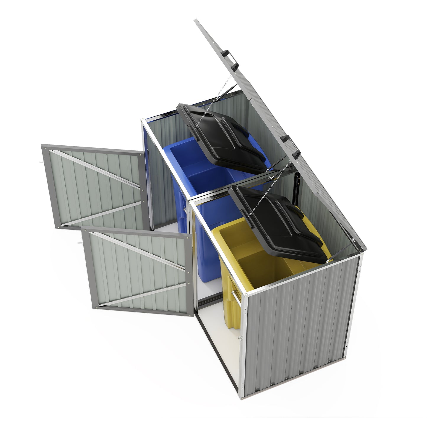 Garbage Bin Shed Stores 2 Trash Cans Metal Outdoor Bin Shed for Garbage Storage,54 cubic feet of space,Stainless Galvanized Steel, Bin Shed for Garden Yard Lawn,Grey