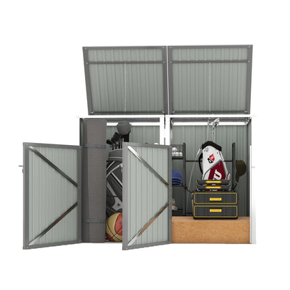 Garbage Bin Shed Stores 2 Trash Cans Metal Outdoor Bin Shed for Garbage Storage,54 cubic feet of space,Stainless Galvanized Steel, Bin Shed for Garden Yard Lawn,Grey