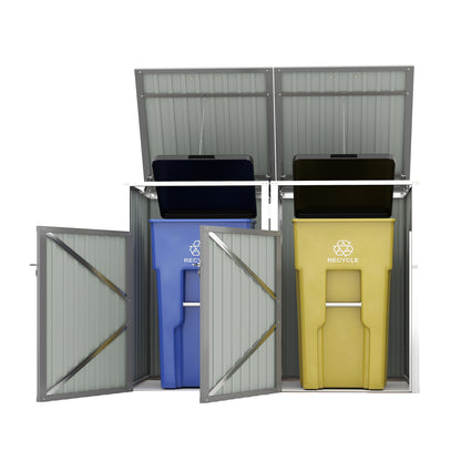 Garbage Bin Shed Stores 2 Trash Cans Metal Outdoor Bin Shed for Garbage Storage,54 cubic feet of space,Stainless Galvanized Steel, Bin Shed for Garden Yard Lawn,Grey