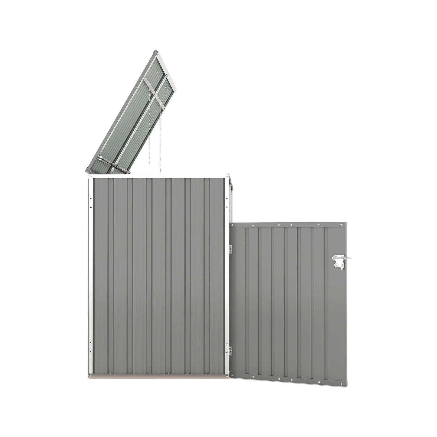 Garbage Bin Shed Stores 2 Trash Cans Metal Outdoor Bin Shed for Garbage Storage,54 cubic feet of space,Stainless Galvanized Steel, Bin Shed for Garden Yard Lawn,Grey