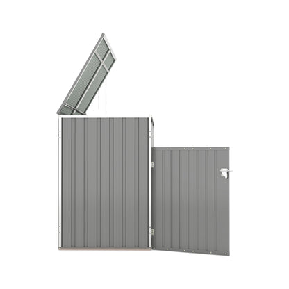 Garbage Bin Shed Stores 2 Trash Cans Metal Outdoor Bin Shed for Garbage Storage,54 cubic feet of space,Stainless Galvanized Steel, Bin Shed for Garden Yard Lawn,Grey