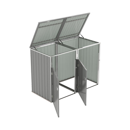 Garbage Bin Shed Stores 2 Trash Cans Metal Outdoor Bin Shed for Garbage Storage,54 cubic feet of space,Stainless Galvanized Steel, Bin Shed for Garden Yard Lawn,Grey