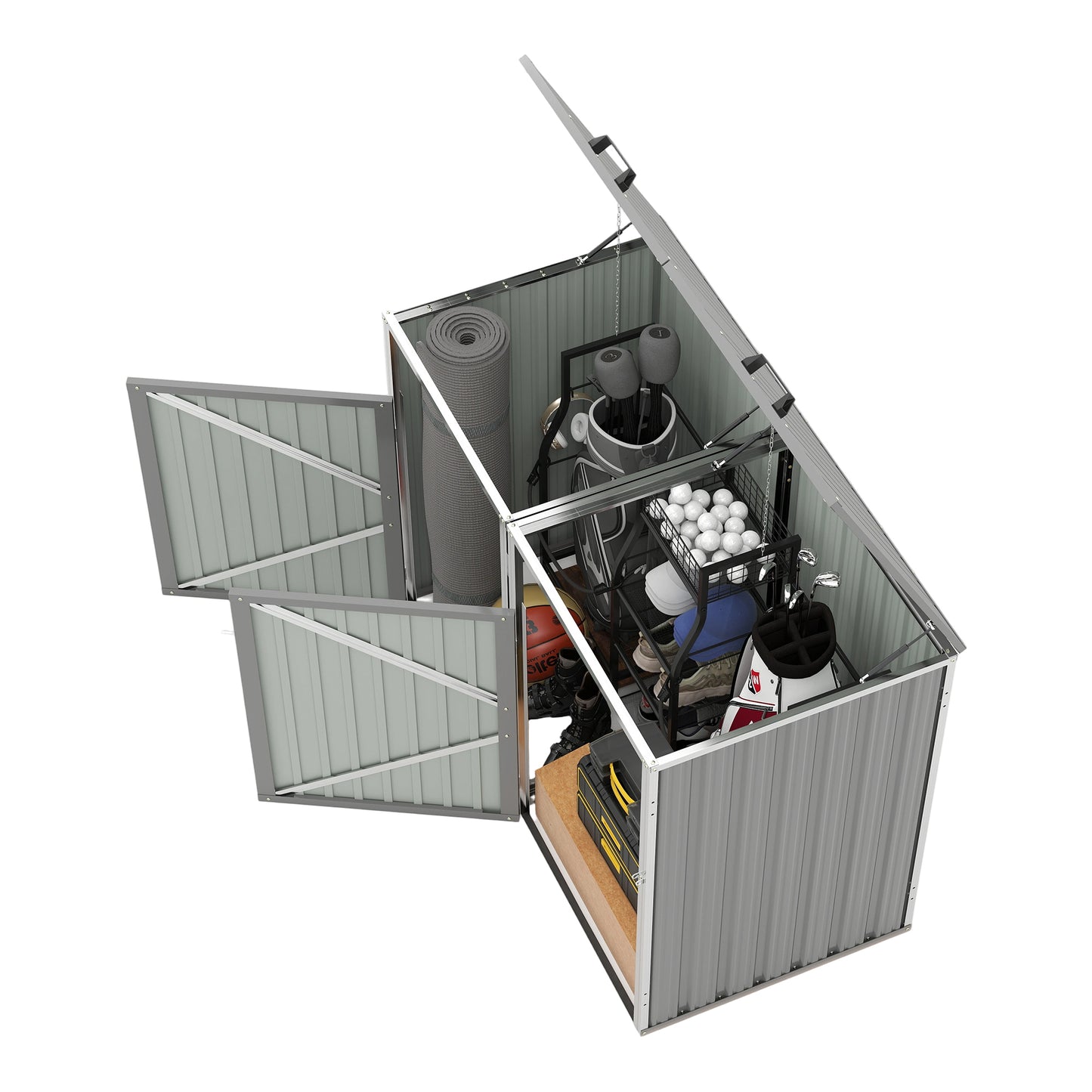 Garbage Bin Shed Stores 2 Trash Cans Metal Outdoor Bin Shed for Garbage Storage,54 cubic feet of space,Stainless Galvanized Steel, Bin Shed for Garden Yard Lawn,Grey