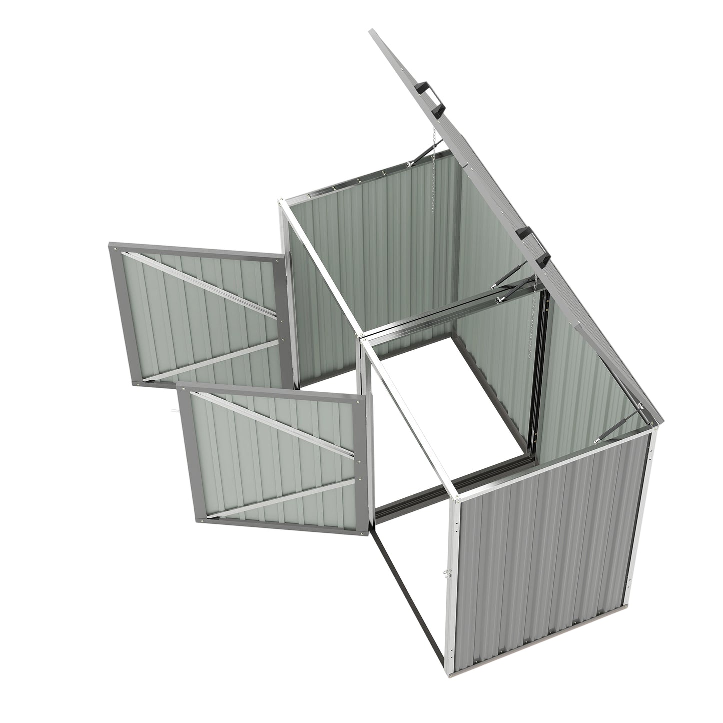 Garbage Bin Shed Stores 2 Trash Cans Metal Outdoor Bin Shed for Garbage Storage,54 cubic feet of space,Stainless Galvanized Steel, Bin Shed for Garden Yard Lawn,Grey