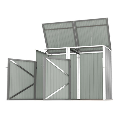 Garbage Bin Shed Stores 2 Trash Cans Metal Outdoor Bin Shed for Garbage Storage,54 cubic feet of space,Stainless Galvanized Steel, Bin Shed for Garden Yard Lawn,Grey