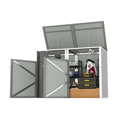 Garbage Bin Shed Stores 2 Trash Cans Metal Outdoor Bin Shed for Garbage Storage,54 cubic feet of space,Stainless Galvanized Steel, Bin Shed for Garden Yard Lawn,Grey