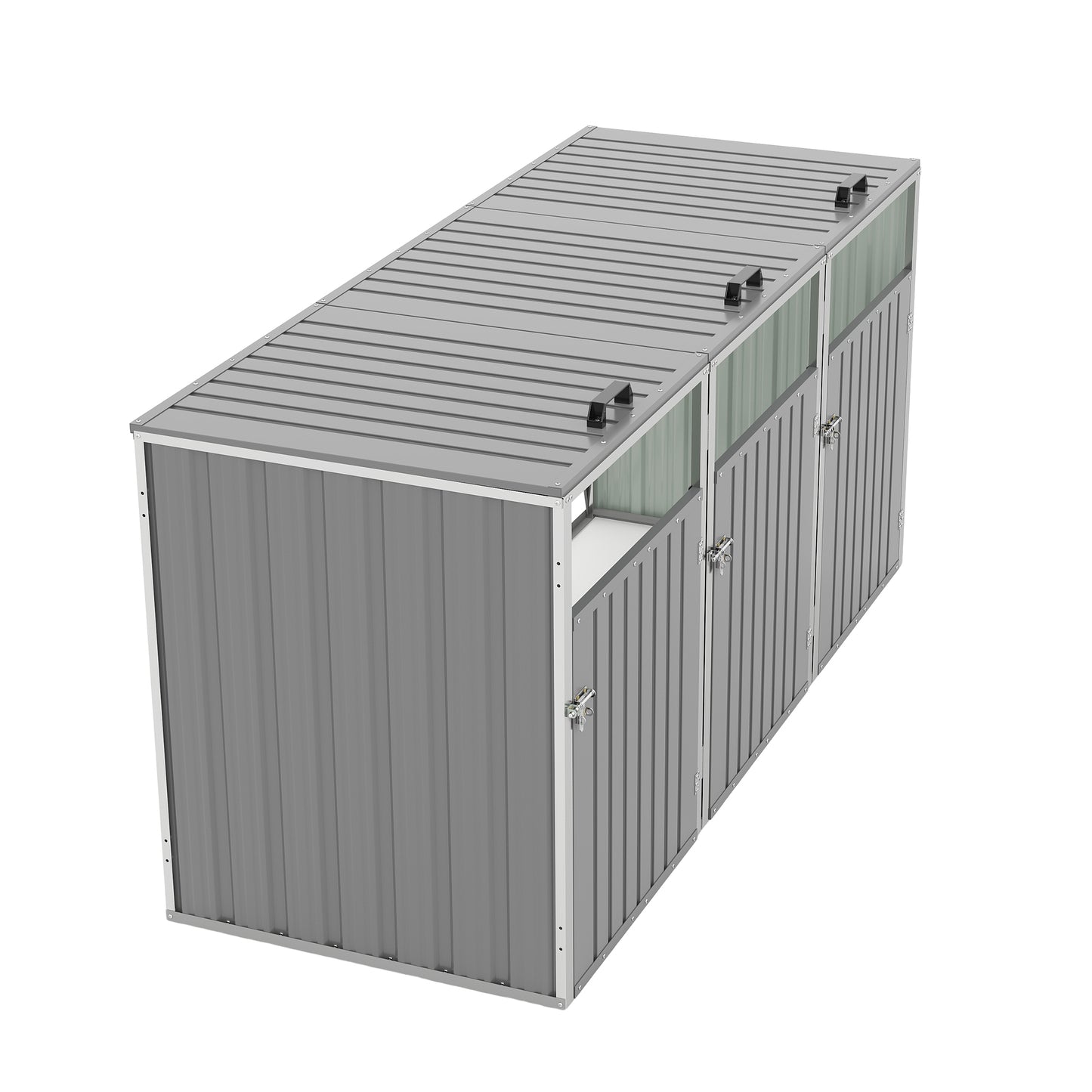 Garbage Bin Shed Stores 3 Trash Cans with Pneumatic Support Rod, with Lockable Doors & Waterproof Lid Chain, for Patio,Garden,Backyard,Grey