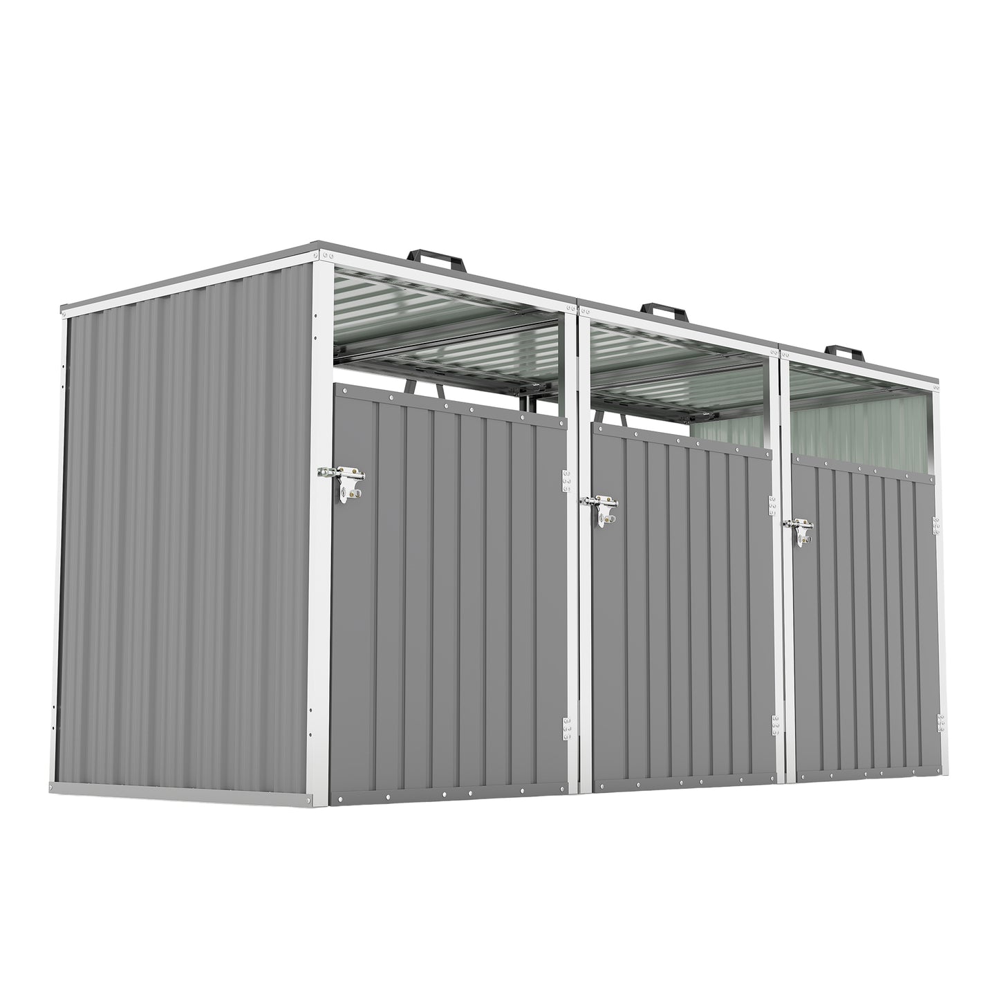 Garbage Bin Shed Stores 3 Trash Cans with Pneumatic Support Rod, with Lockable Doors & Waterproof Lid Chain, for Patio,Garden,Backyard,Grey