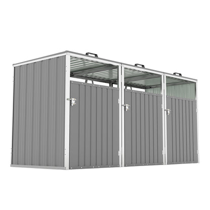 Garbage Bin Shed Stores 3 Trash Cans with Pneumatic Support Rod, with Lockable Doors & Waterproof Lid Chain, for Patio,Garden,Backyard,Grey
