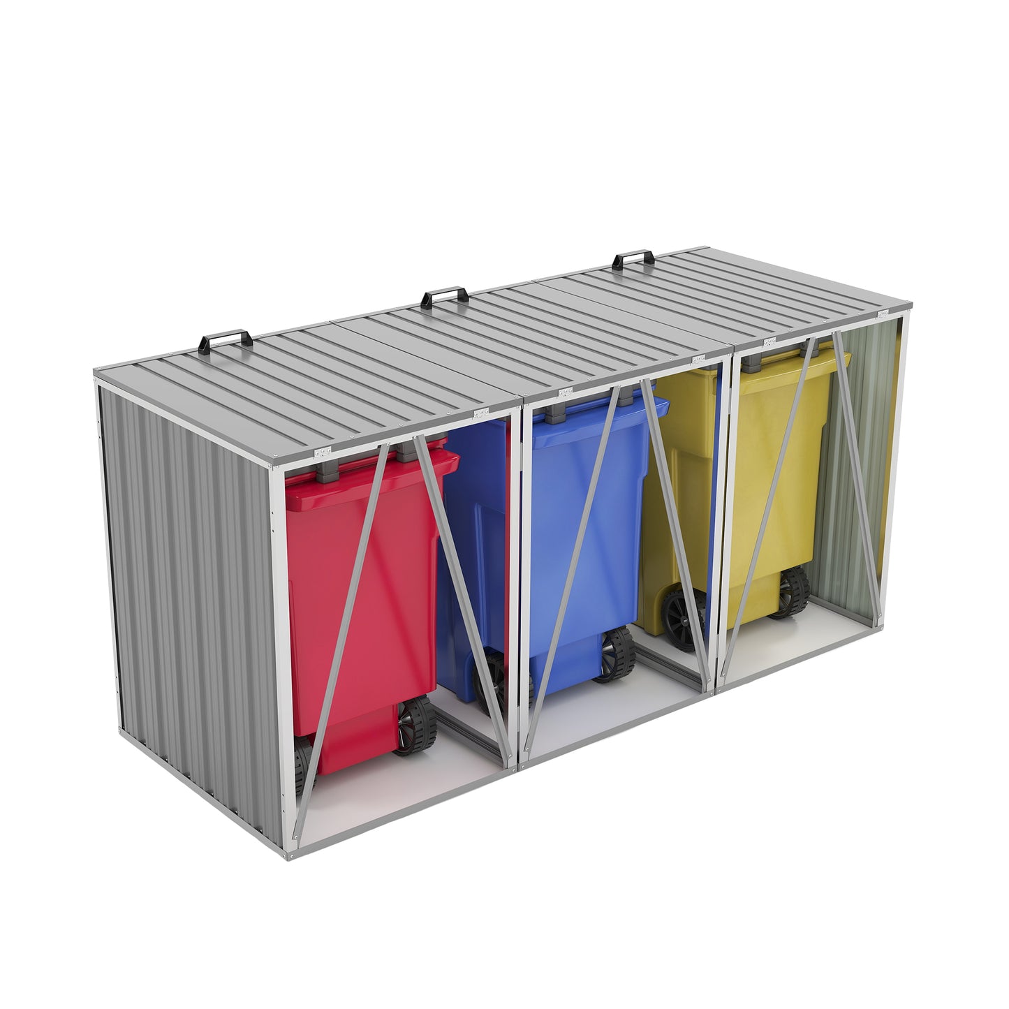 Garbage Bin Shed Stores 3 Trash Cans with Pneumatic Support Rod, with Lockable Doors & Waterproof Lid Chain, for Patio,Garden,Backyard,Grey