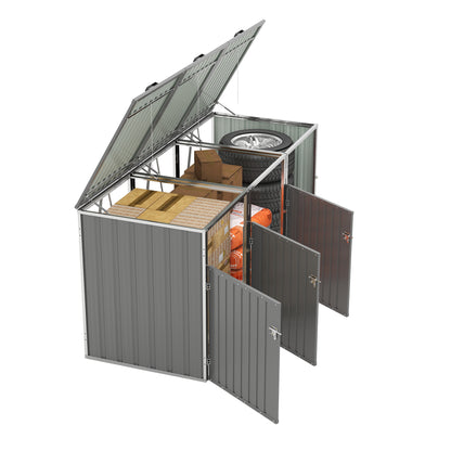 Garbage Bin Shed Stores 3 Trash Cans with Pneumatic Support Rod, with Lockable Doors & Waterproof Lid Chain, for Patio,Garden,Backyard,Grey