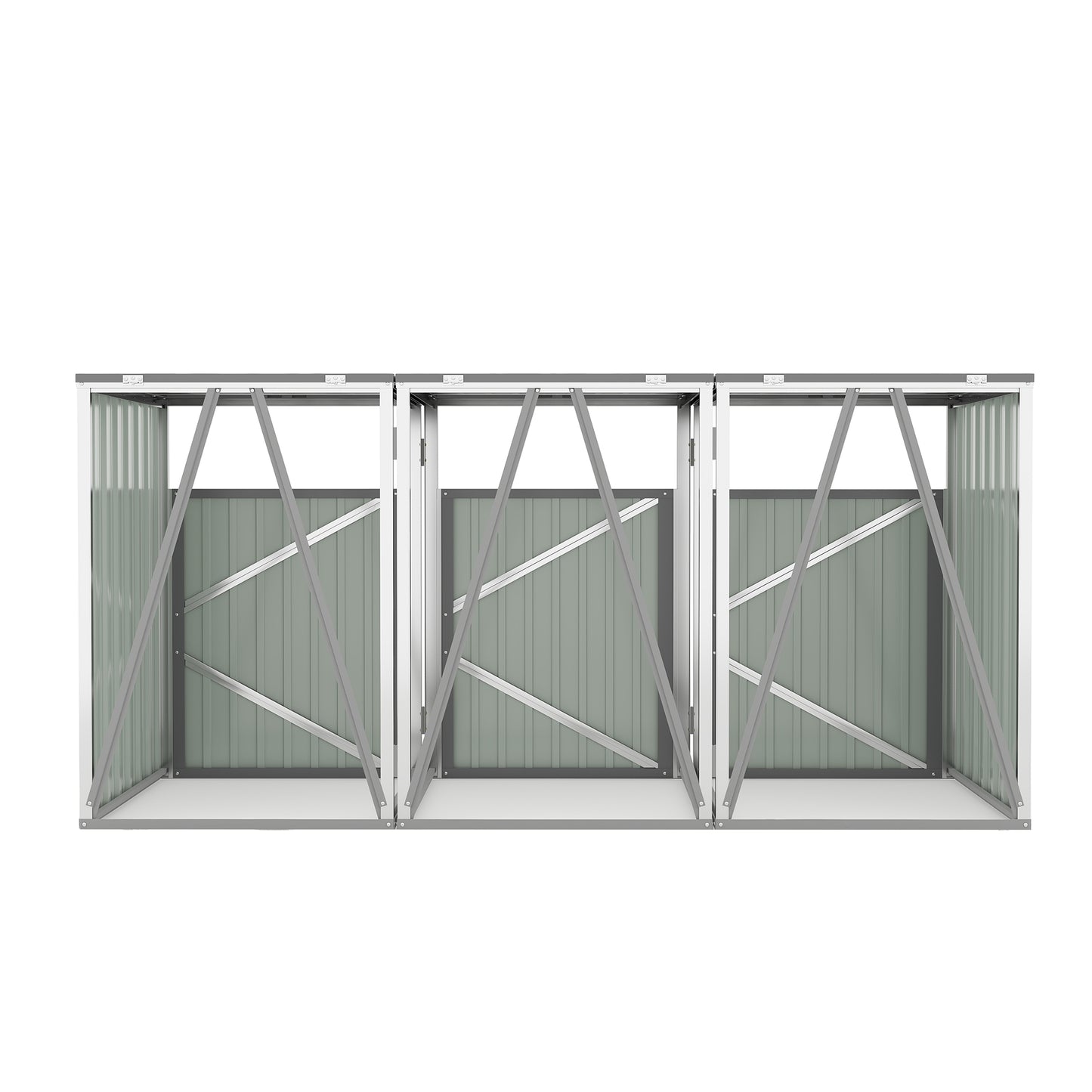 Garbage Bin Shed Stores 3 Trash Cans with Pneumatic Support Rod, with Lockable Doors & Waterproof Lid Chain, for Patio,Garden,Backyard,Grey